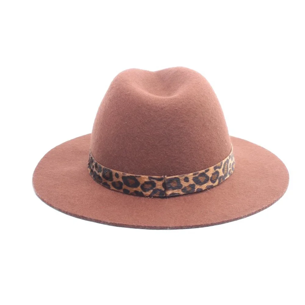 100% Wool Women's Brim Hat Adjustable Size Brown